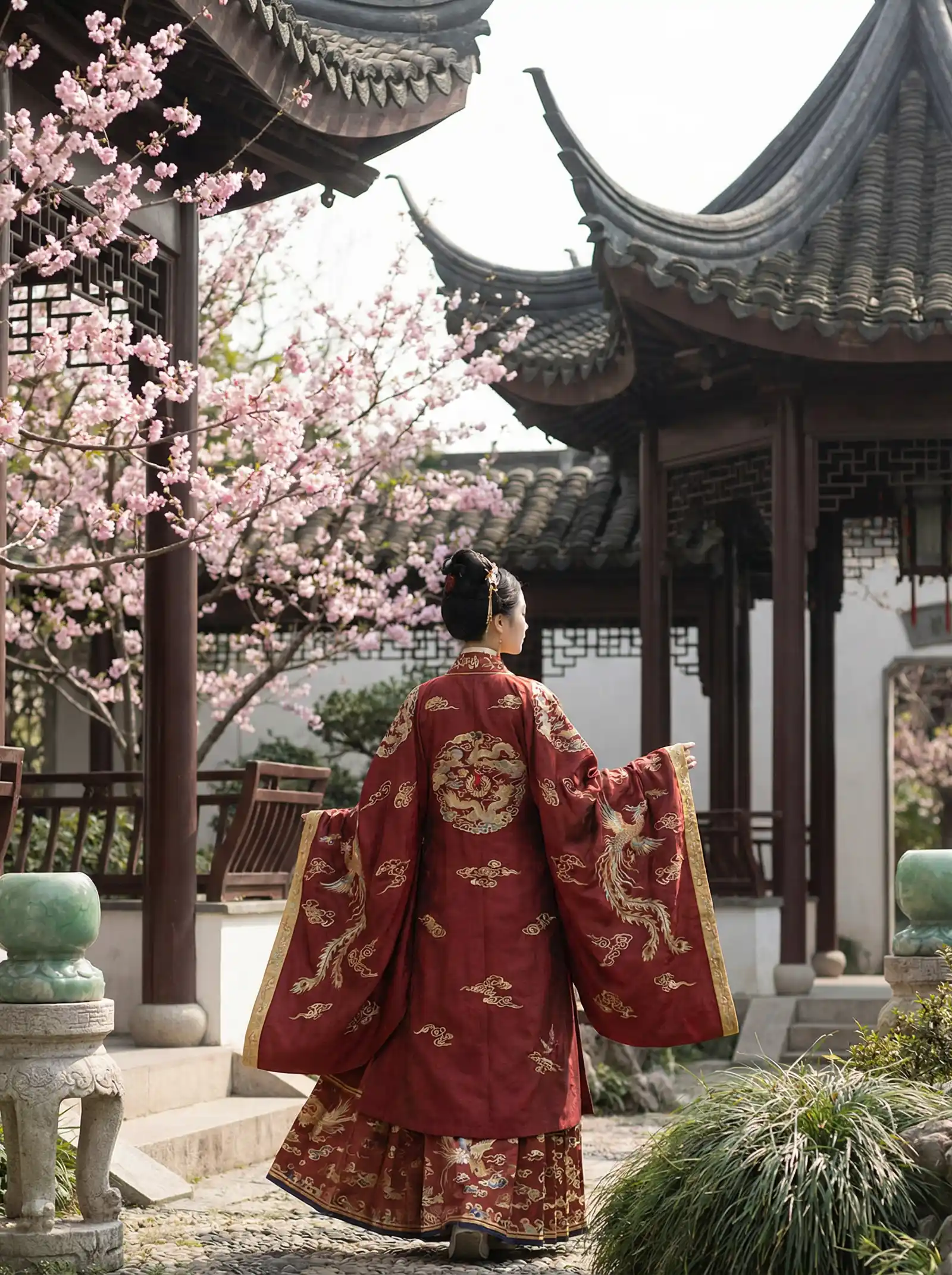 权利的游戏第五季下载 明制汉服红色凤凰刺绣